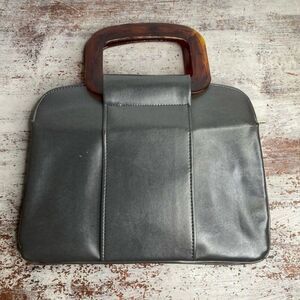 Vintage 1950s 59s 1960s 69s grey leather Brown Lucite handle purse